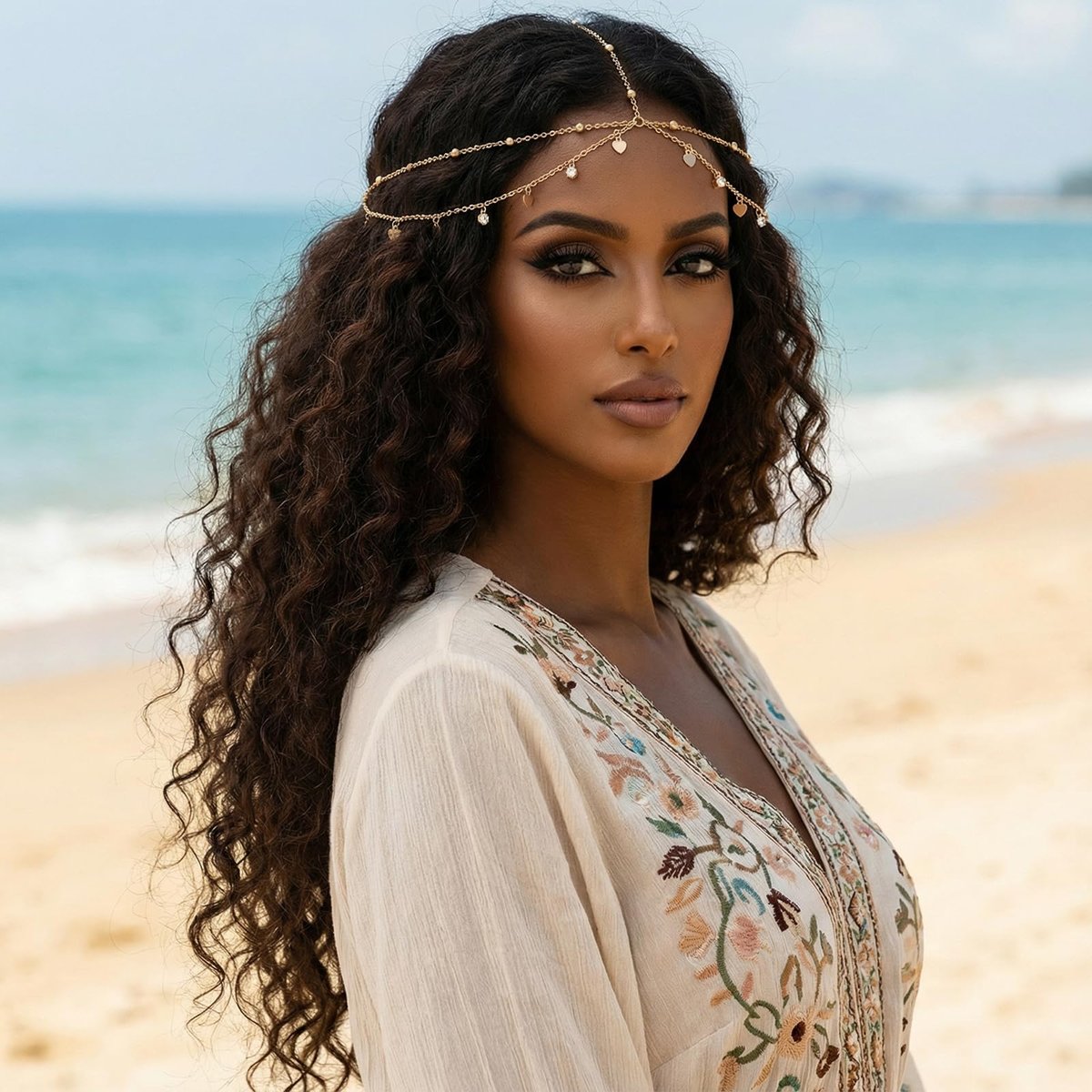 Nogeqi Gold Head Chain Rhinestone Sequin Egyptian Headpiece - Gold Head-Piece Genie Head Jewelry for Women Girls, Egyptian Hair Accessories for Festival Prom Wedding Bridal - görsel 11