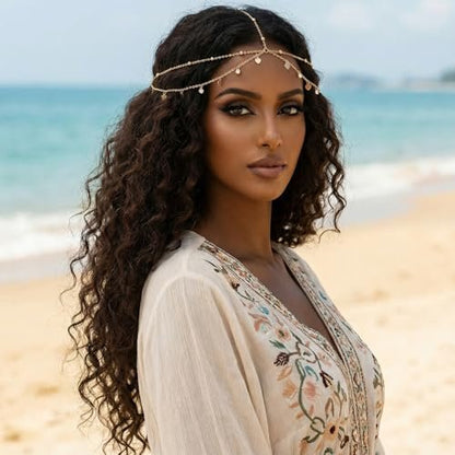 Nogeqi Gold Head Chain Rhinestone Sequin Egyptian Headpiece - Gold Head-Piece Genie Head Jewelry for Women Girls, Egyptian Hair Accessories for Festival Prom Wedding Bridal