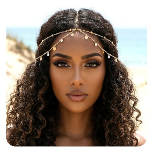 Nogeqi Gold Head Chain Rhinestone Sequin Egyptian Headpiece - Gold Head-Piece Genie Head Jewelry for Women Girls, Egyptian Hair Accessories for Festival Prom Wedding Bridal - görsel 2