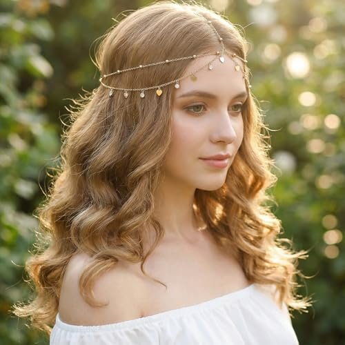 Nogeqi Gold Head Chain Rhinestone Sequin Egyptian Headpiece - Gold Head-Piece Genie Head Jewelry for Women Girls, Egyptian Hair Accessories for Festival Prom Wedding Bridal - görsel 4