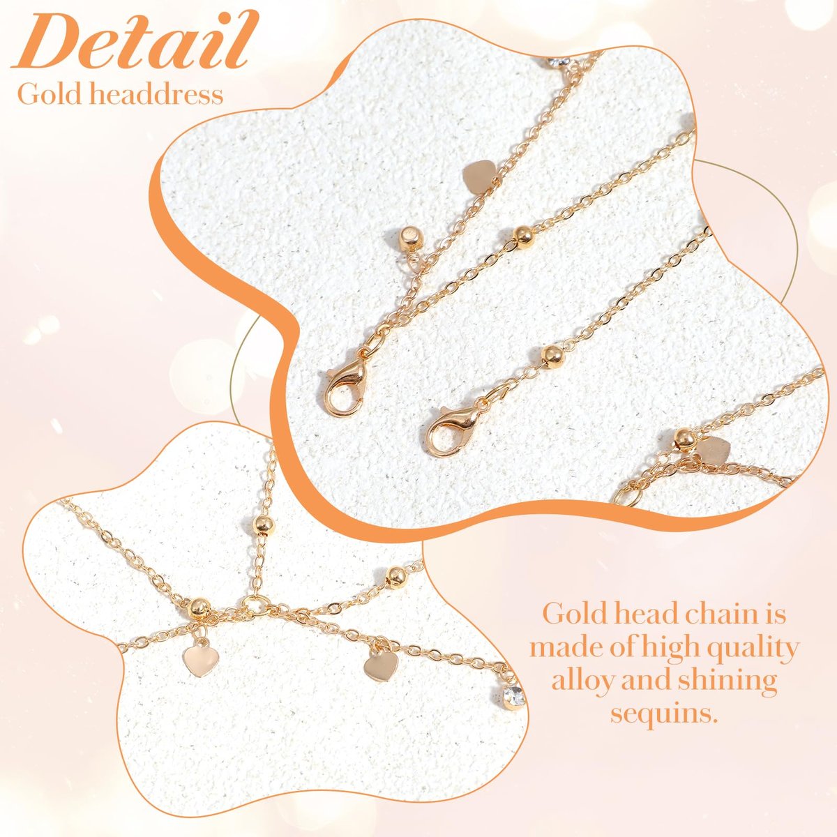 Nogeqi Gold Head Chain Rhinestone Sequin Egyptian Headpiece - Gold Head-Piece Genie Head Jewelry for Women Girls, Egyptian Hair Accessories for Festival Prom Wedding Bridal - görsel 9