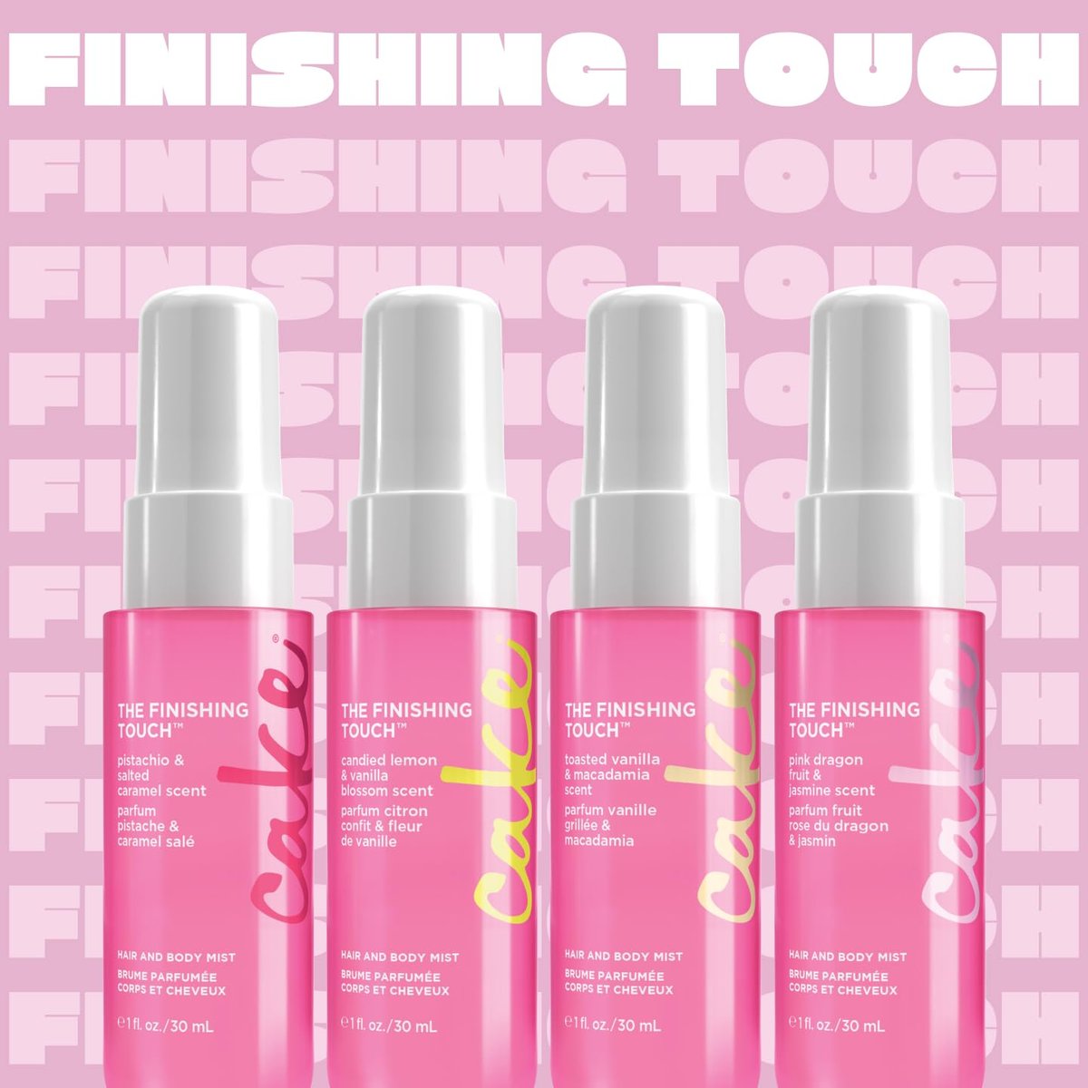 Cake Beauty Hair and Body Mist Travel Gift Set, The Finishing Touch - Fine Fragrance Mist with Aloe and Argan Oil, 4 x 30mL/1 oz Avelisse