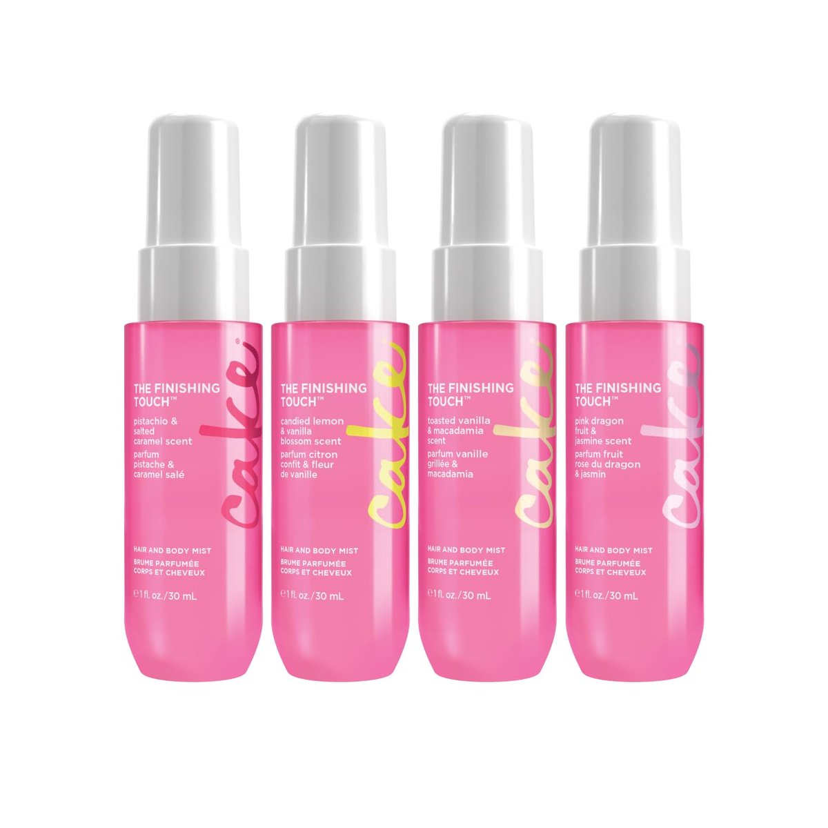 Cake Beauty Hair and Body Mist Travel Gift Set, The Finishing Touch - Fine Fragrance Mist with Aloe and Argan Oil, 4 x 30mL/1 oz Avelisse