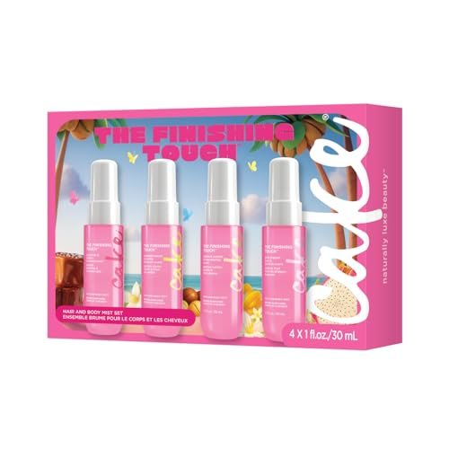 Cake Beauty Hair and Body Mist Travel Gift Set, The Finishing Touch - Fine Fragrance Mist with Aloe and Argan Oil, 4 x 30mL/1 oz Avelisse