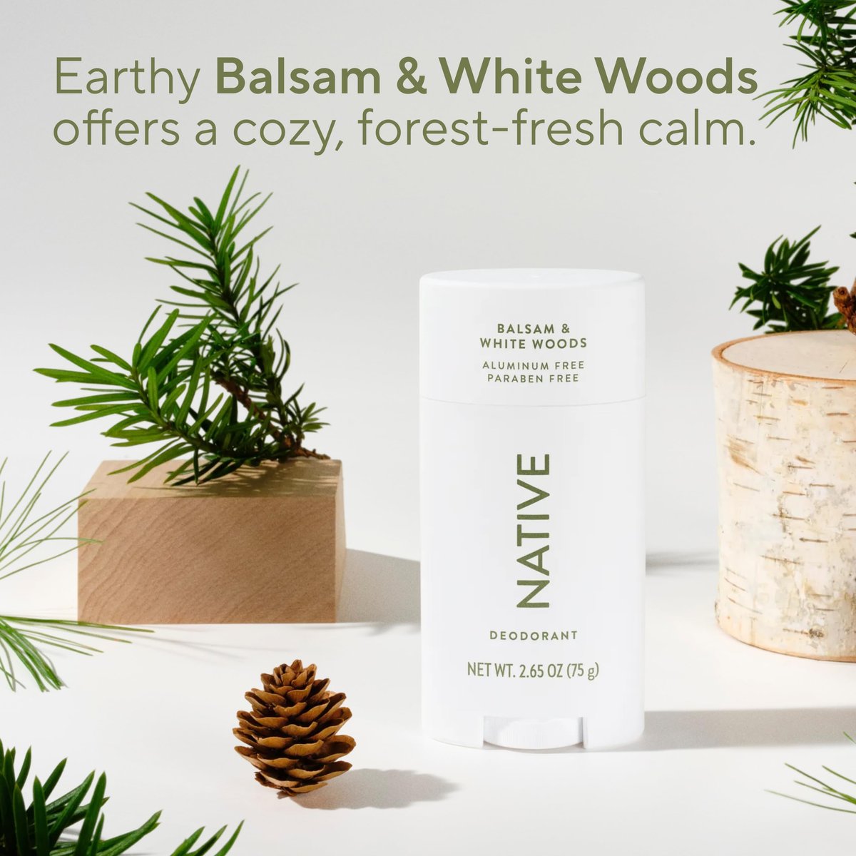 Native Deodorant for Women and Men – Aluminum Free, 72 Hour Odor Control, Balsam & White Woods, 2.65 oz Avelisse