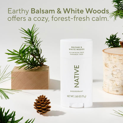 Native Deodorant for Women and Men – Aluminum Free, 72 Hour Odor Control, Balsam & White Woods, 2.65 oz Avelisse