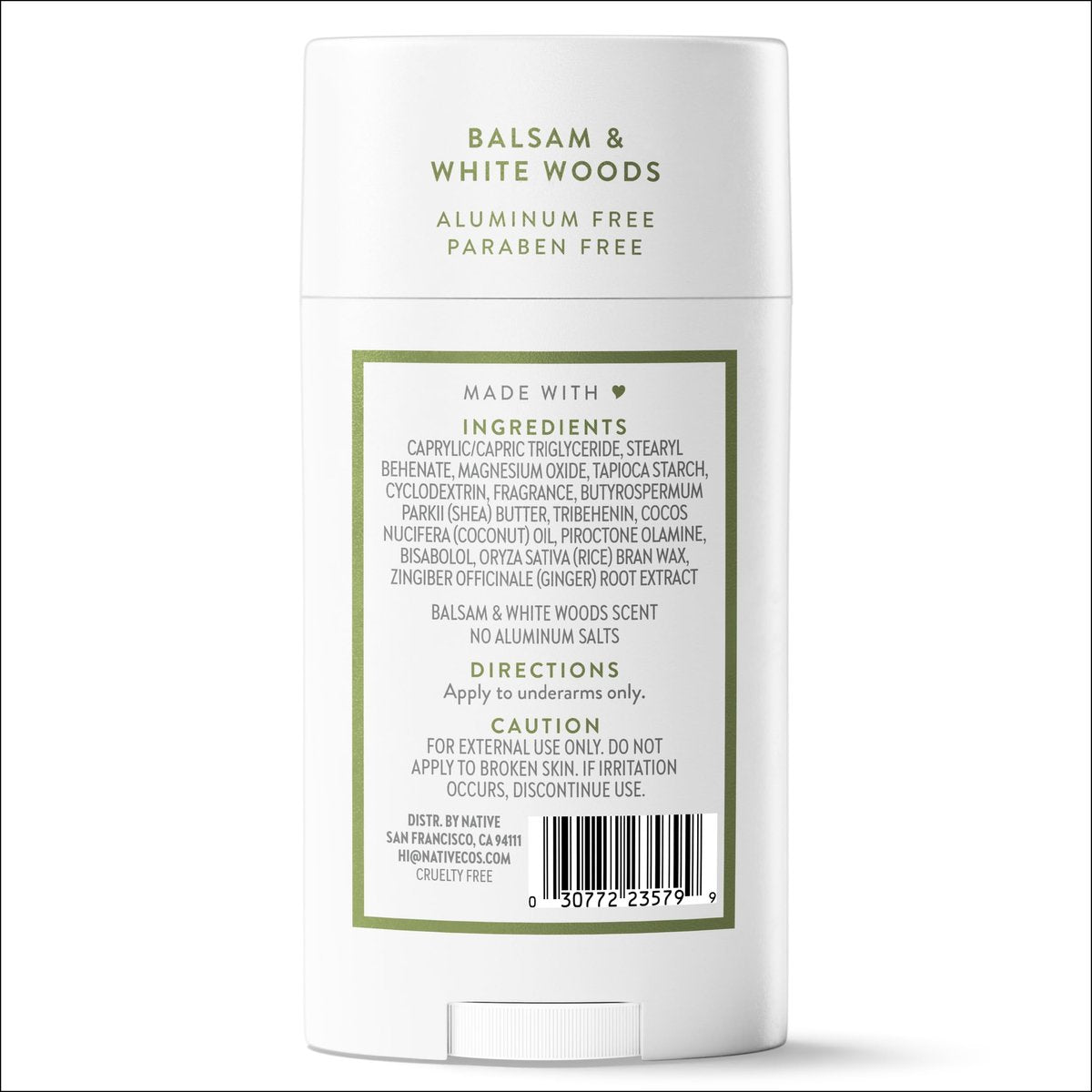 Native Deodorant for Women and Men – Aluminum Free, 72 Hour Odor Control, Balsam & White Woods, 2.65 oz Avelisse