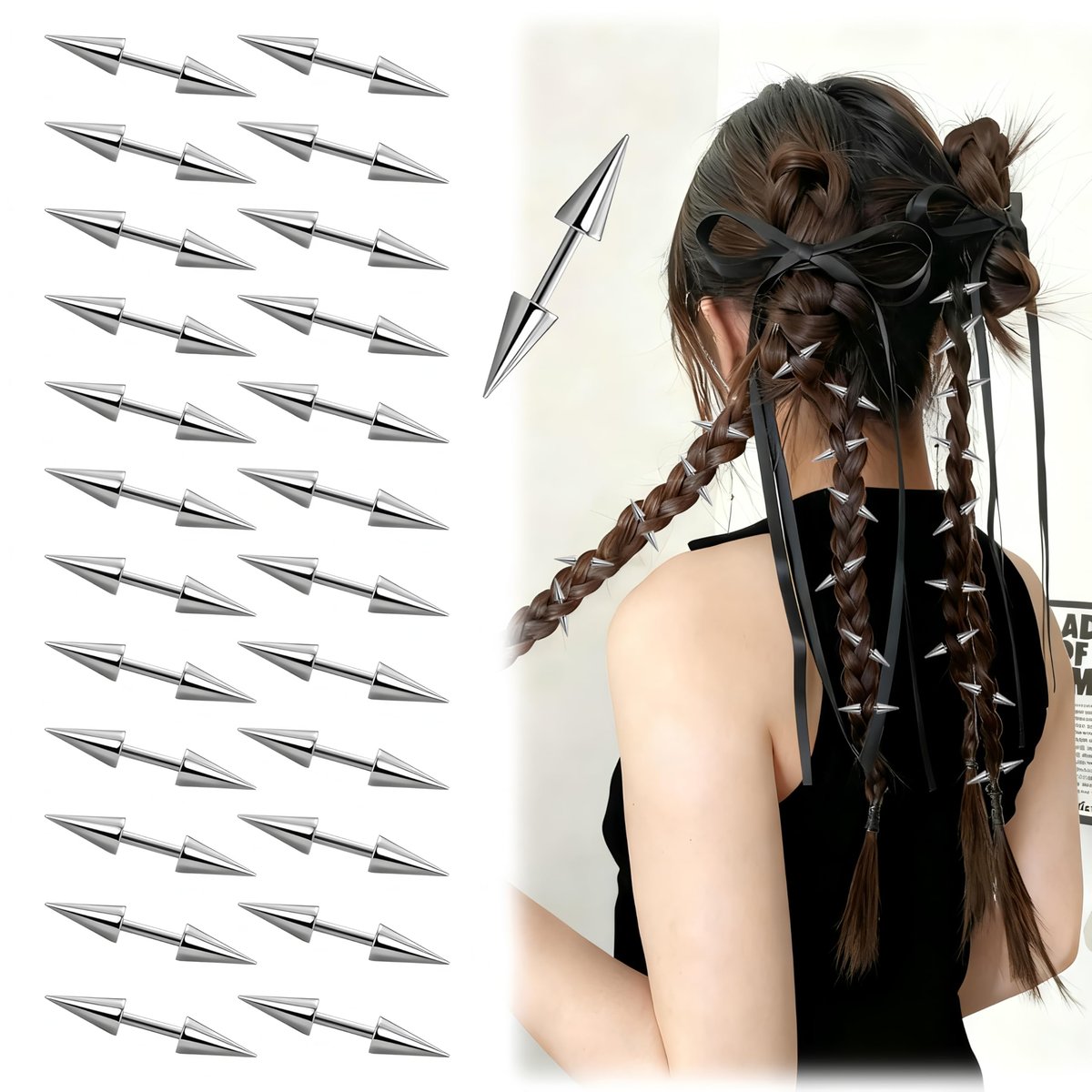 25 Pcs Goth Hair Clips for Women - Punk Spiked Metal Gothic Hair Accessories, Edgy Emo Y2K Grunge Hair Jewelry for Braids & Buns, Alt Fashion Gift for Men & Women (Silver) Avelisse