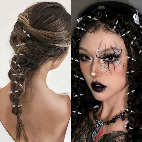25 Pcs Goth Hair Clips for Women - Punk Spiked Metal Gothic Hair Accessories, Edgy Emo Y2K Grunge Hair Jewelry for Braids & Buns, Alt Fashion Gift for Men & Women (Silver) Avelisse