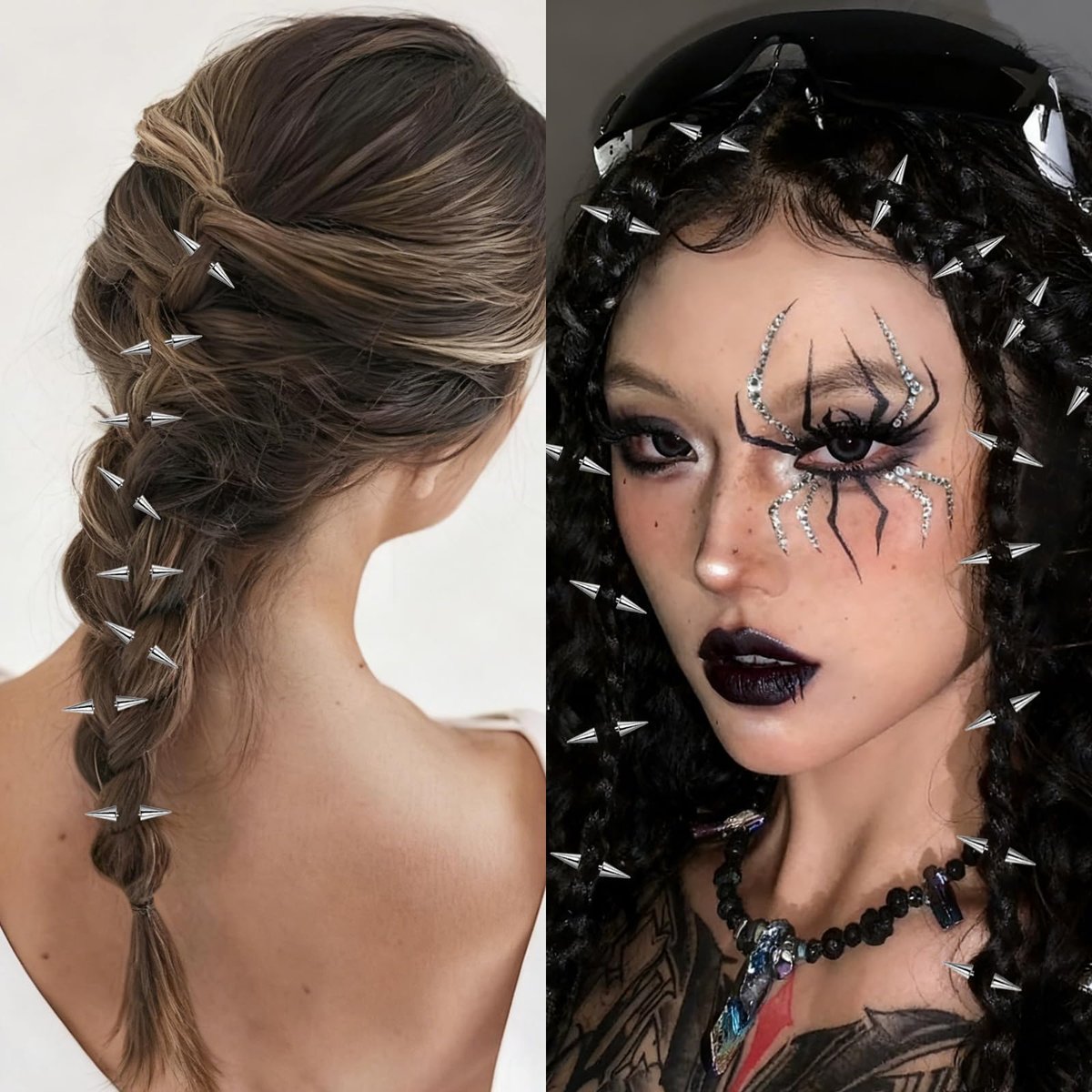 25 Pcs Goth Hair Clips for Women - Punk Spiked Metal Gothic Hair Accessories, Edgy Emo Y2K Grunge Hair Jewelry for Braids & Buns, Alt Fashion Gift for Men & Women (Silver) Avelisse
