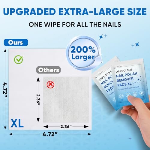 OAKDOLCHE Extra Large Nail Polish Remover Pads (12×12 cm) – Acetone-Free, Individually Wrapped, 40 Count for Gentle & Quick Nail Care at Home or Salon - görsel 6