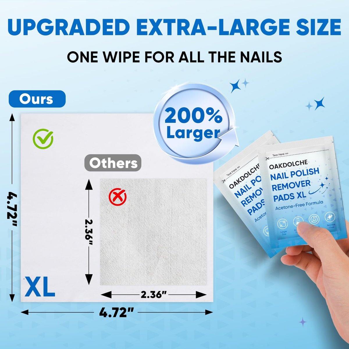 OAKDOLCHE Extra Large Nail Polish Remover Pads (12×12 cm) – Acetone-Free, Individually Wrapped, 40 Count for Gentle & Quick Nail Care at Home or Salon - görsel 5
