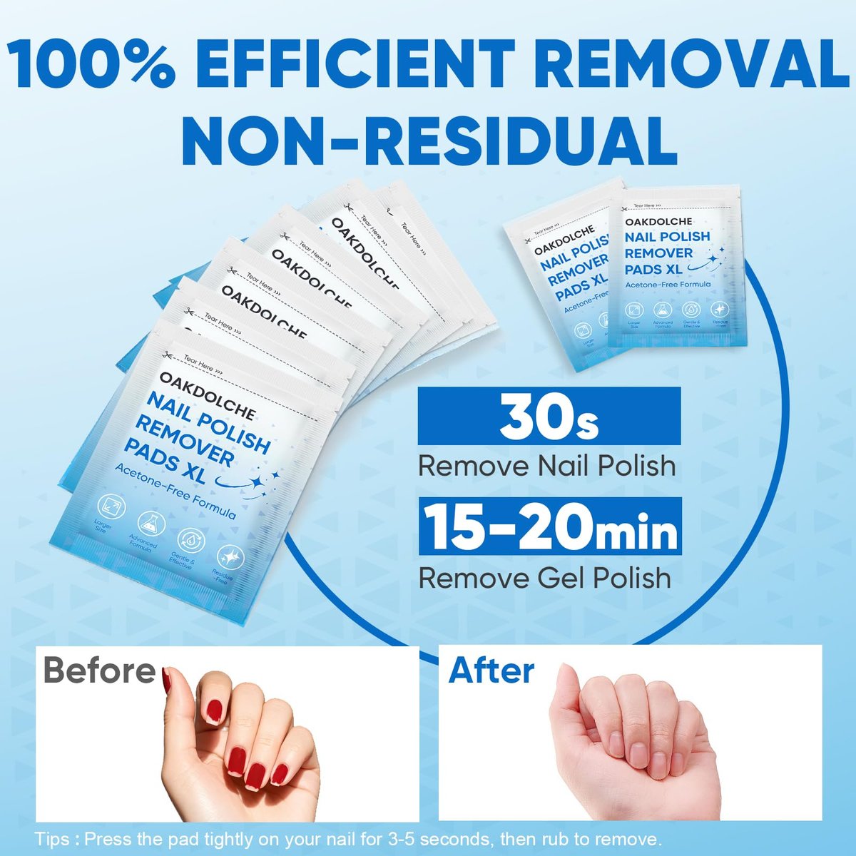 OAKDOLCHE Extra Large Nail Polish Remover Pads (12×12 cm) – Acetone-Free, Individually Wrapped, 40 Count for Gentle & Quick Nail Care at Home or Salon - görsel 9