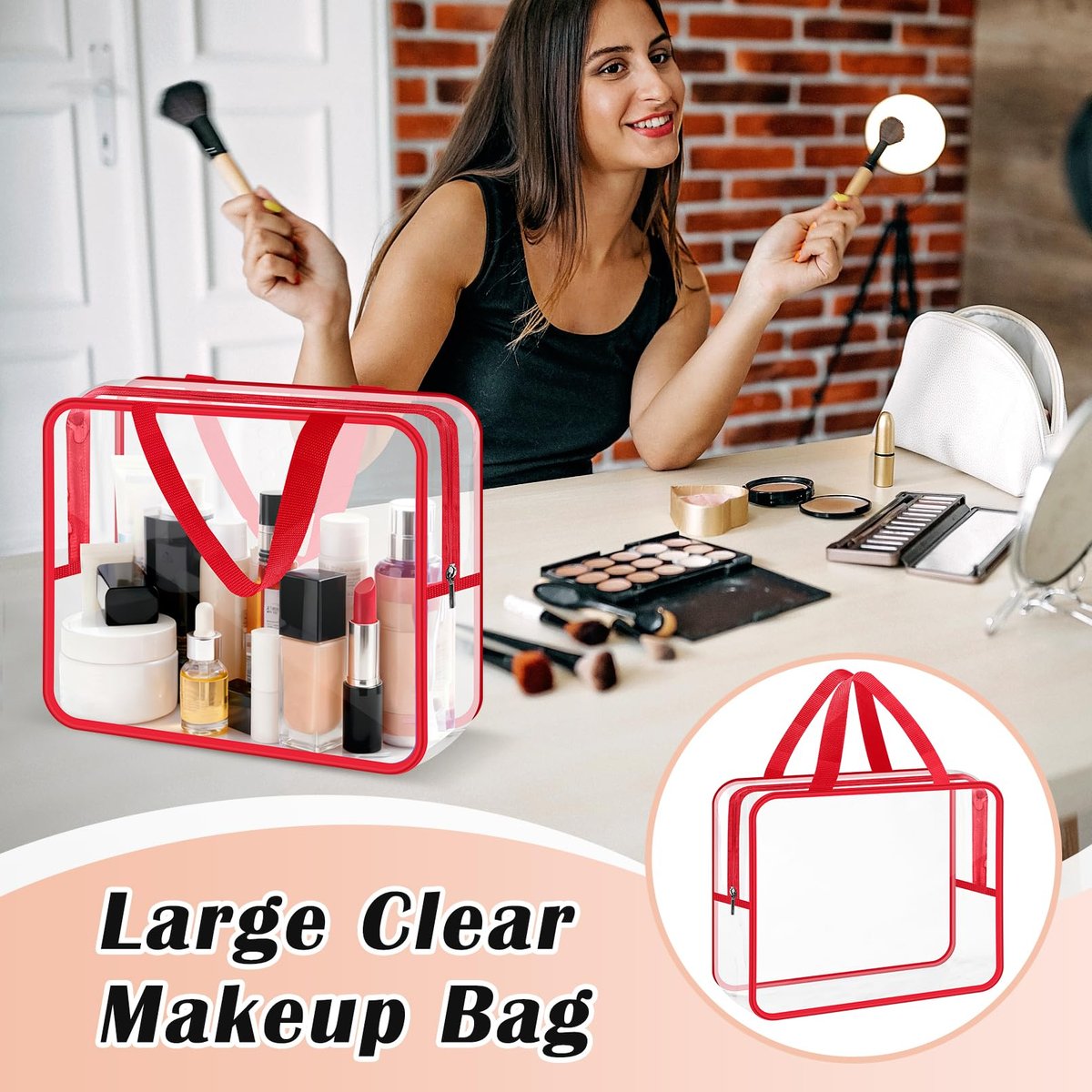 Loccmat 4 Pack Large Clear Makeup Bag - Waterproof PVC Toiletry Organizer with Zipper & Handle, Reusable Travel Cosmetic Storage, 11.8x8.7x3.9 Inch - görsel 6