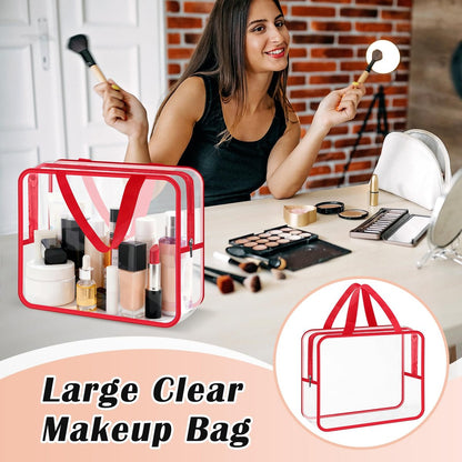 Loccmat 4 Pack Large Clear Makeup Bag - Waterproof PVC Toiletry Organizer with Zipper & Handle, Reusable Travel Cosmetic Storage, 11.8x8.7x3.9 Inch