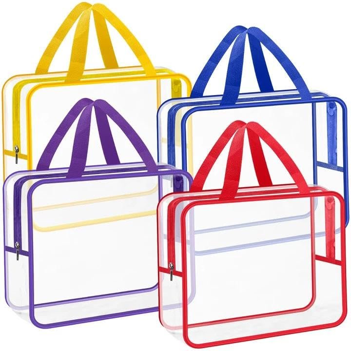 Loccmat 4 Pack Large Clear Makeup Bag - Waterproof PVC Toiletry Organizer with Zipper & Handle, Reusable Travel Cosmetic Storage, 11.8x8.7x3.9 Inch - görsel 1