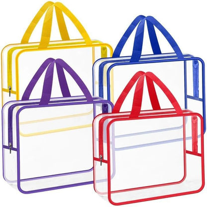Loccmat 4 Pack Large Clear Makeup Bag - Waterproof PVC Toiletry Organizer with Zipper & Handle, Reusable Travel Cosmetic Storage, 11.8x8.7x3.9 Inch