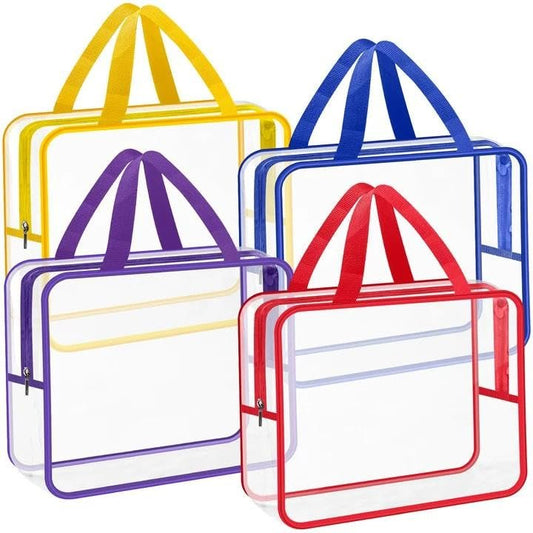Loccmat 4 Pack Large Clear Makeup Bag - Waterproof PVC Toiletry Organizer with Zipper & Handle, Reusable Travel Cosmetic Storage, 11.8x8.7x3.9 Inch