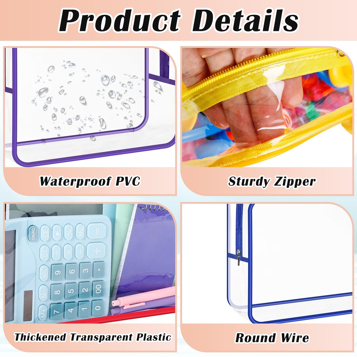 Loccmat 4 Pack Large Clear Makeup Bag - Waterproof PVC Toiletry Organizer with Zipper & Handle, Reusable Travel Cosmetic Storage, 11.8x8.7x3.9 Inch - görsel 4