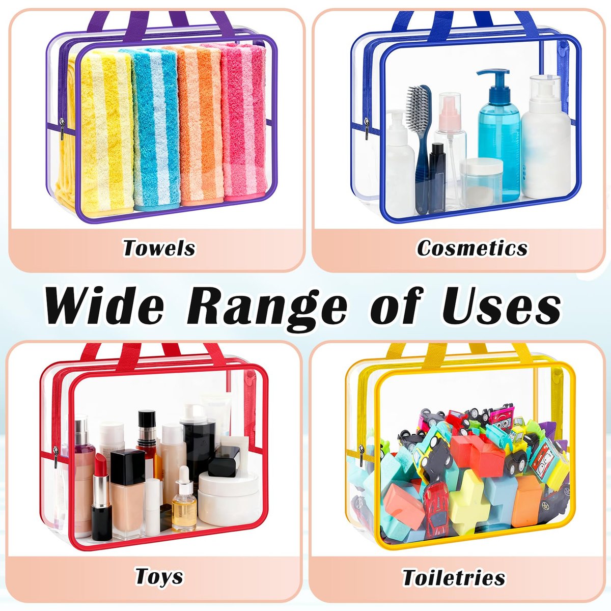 Loccmat 4 Pack Large Clear Makeup Bag - Waterproof PVC Toiletry Organizer with Zipper & Handle, Reusable Travel Cosmetic Storage, 11.8x8.7x3.9 Inch - görsel 12
