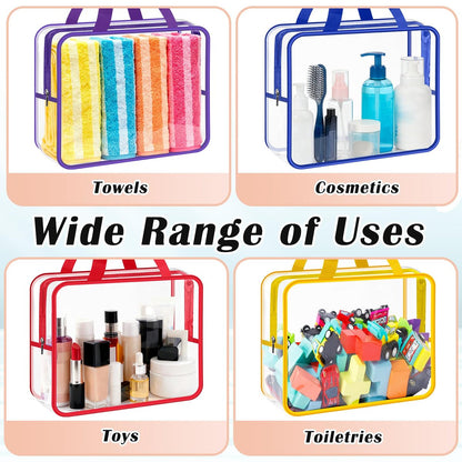 Loccmat 4 Pack Large Clear Makeup Bag - Waterproof PVC Toiletry Organizer with Zipper & Handle, Reusable Travel Cosmetic Storage, 11.8x8.7x3.9 Inch