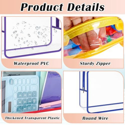 Loccmat 4 Pack Large Clear Makeup Bag - Waterproof PVC Toiletry Organizer with Zipper & Handle, Reusable Travel Cosmetic Storage, 11.8x8.7x3.9 Inch