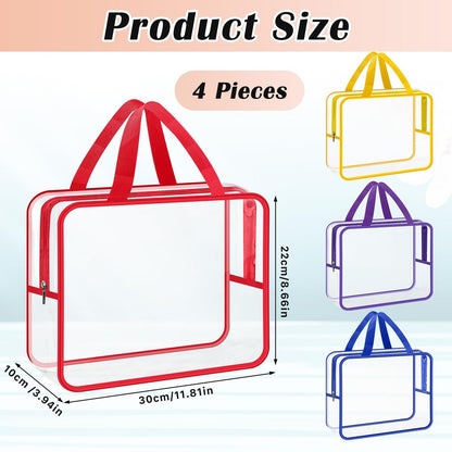 Loccmat 4 Pack Large Clear Makeup Bag - Waterproof PVC Toiletry Organizer with Zipper & Handle, Reusable Travel Cosmetic Storage, 11.8x8.7x3.9 Inch