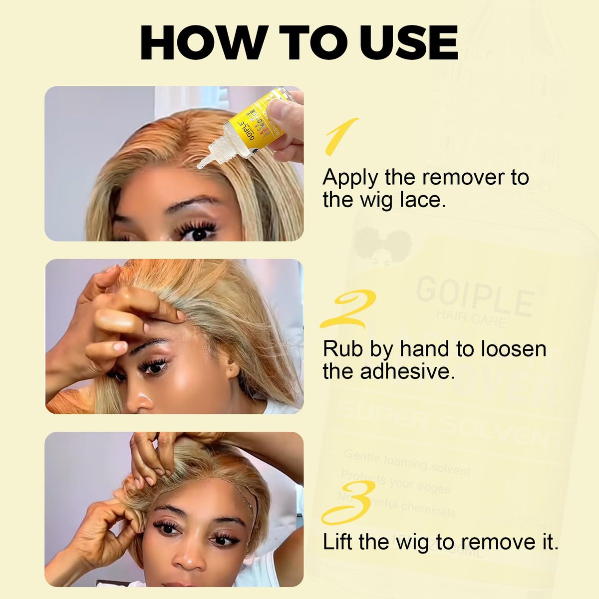 Goiple Fast Acting Tape in Extension Remover for Tape-in Hair Extensions, Wig Glue, Lace Adhesive and Double-Sided Extension Tapes | Hair Extensions Adhesive Remover for All Hair Tapes (3 Pack) - görsel 11