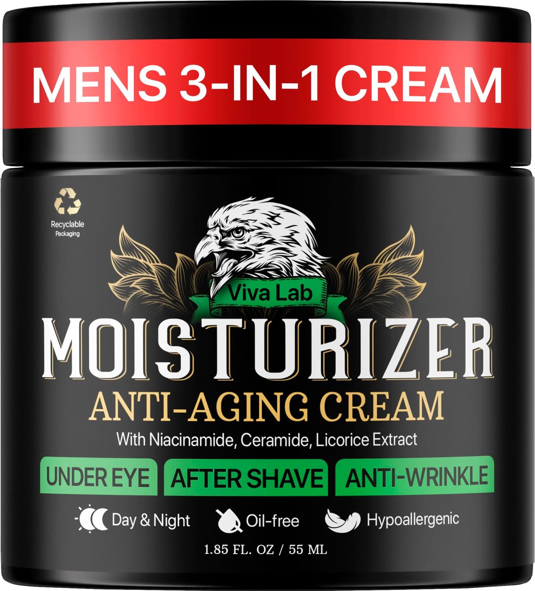 Viva Lab Men's Face Moisturizer Anti-Aging Cream - Lightweight After Shave Lotion with Niacinamide, Collagen & Ceramides - Day & Night Hydrating Skin Care, Fast-Absorbing Non-Greasy 1.85 oz - görsel 1