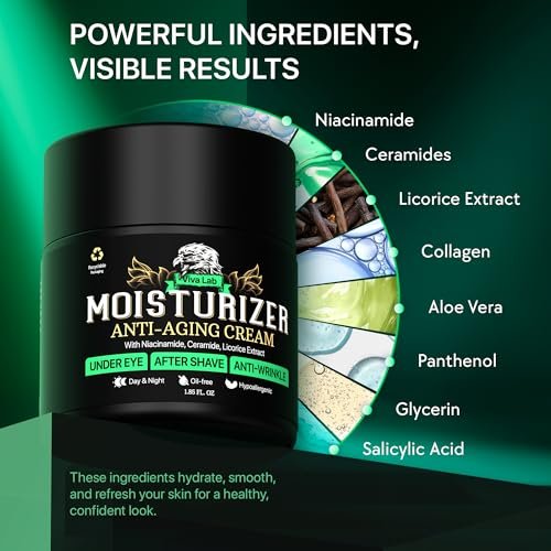Viva Lab Men's Face Moisturizer Anti-Aging Cream - Lightweight After Shave Lotion with Niacinamide, Collagen & Ceramides - Day & Night Hydrating Skin Care, Fast-Absorbing Non-Greasy 1.85 oz - görsel 10