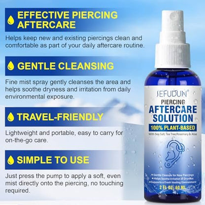 Piercing Aftercare Spray – Saline Solution for Ear, Belly & Nose Piercings, 2 Fl Oz