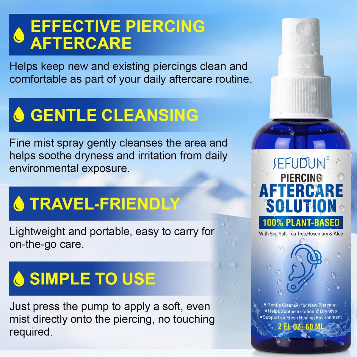Piercing Aftercare Spray – Saline Solution for Ear, Belly & Nose Piercings, 2 Fl Oz - görsel 5