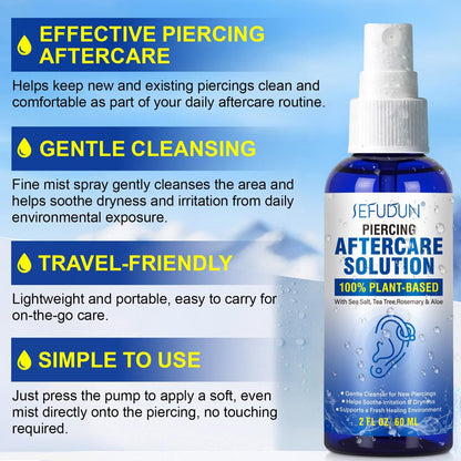 Piercing Aftercare Spray – Saline Solution for Ear, Belly & Nose Piercings, 2 Fl Oz