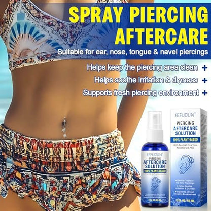 Piercing Aftercare Spray – Saline Solution for Ear, Belly & Nose Piercings, 2 Fl Oz
