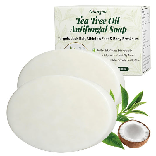 Oiangna Antifungal Soap Bar – Tea Tree & Natural Relief for Back Acne, Athlete's Foot, Ringworm, Jock Itch, Face & Body – 2 Pack (4.1 oz each)