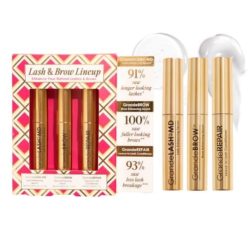 Grande Cosmetics Mini Lash & Brow Lineup - GrandeLASH-MD, GrandeBROW, GrandeREPAIR for Longer, Thicker-Looking Eyelashes & Fuller, Bolder-Looking Eyebrows Avelisse