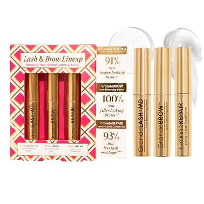 Grande Cosmetics Mini Lash & Brow Lineup - GrandeLASH-MD, GrandeBROW, GrandeREPAIR for Longer, Thicker-Looking Eyelashes & Fuller, Bolder-Looking Eyebrows Avelisse