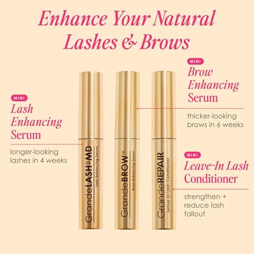 Grande Cosmetics Mini Lash & Brow Lineup - GrandeLASH-MD, GrandeBROW, GrandeREPAIR for Longer, Thicker-Looking Eyelashes & Fuller, Bolder-Looking Eyebrows Avelisse