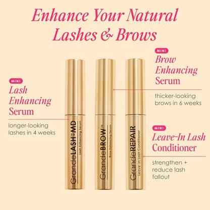 Grande Cosmetics Mini Lash & Brow Lineup - GrandeLASH-MD, GrandeBROW, GrandeREPAIR for Longer, Thicker-Looking Eyelashes & Fuller, Bolder-Looking Eyebrows Avelisse