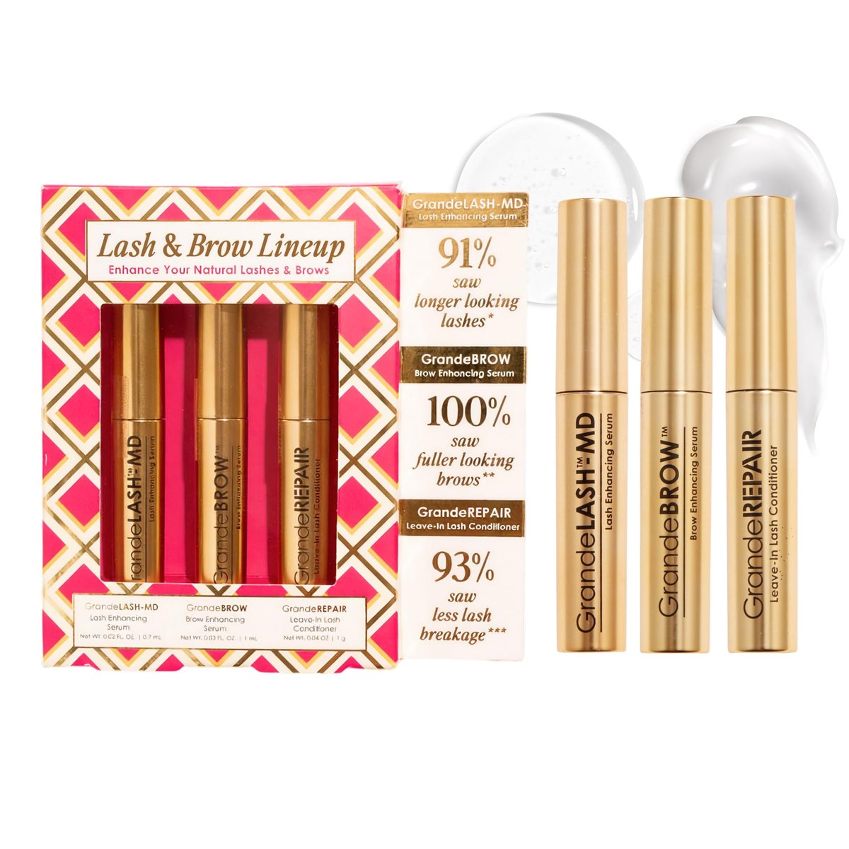 Grande Cosmetics Mini Lash & Brow Lineup - GrandeLASH-MD, GrandeBROW, GrandeREPAIR for Longer, Thicker-Looking Eyelashes & Fuller, Bolder-Looking Eyebrows Avelisse