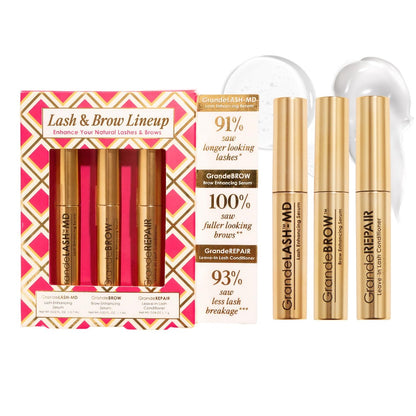 Grande Cosmetics Mini Lash & Brow Lineup - GrandeLASH-MD, GrandeBROW, GrandeREPAIR for Longer, Thicker-Looking Eyelashes & Fuller, Bolder-Looking Eyebrows Avelisse