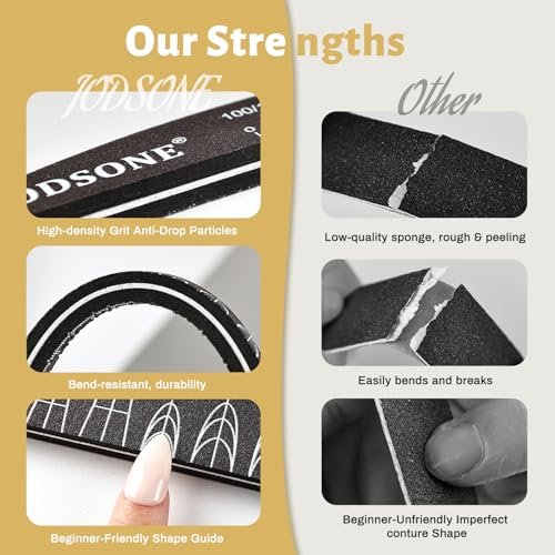 JODSONE Nail File and Buffer Set 5PCS - Double Sided Emery Boards 80/240 Grit, Reusable Nail Shine Polishing Sticks for Home Salon - görsel 12