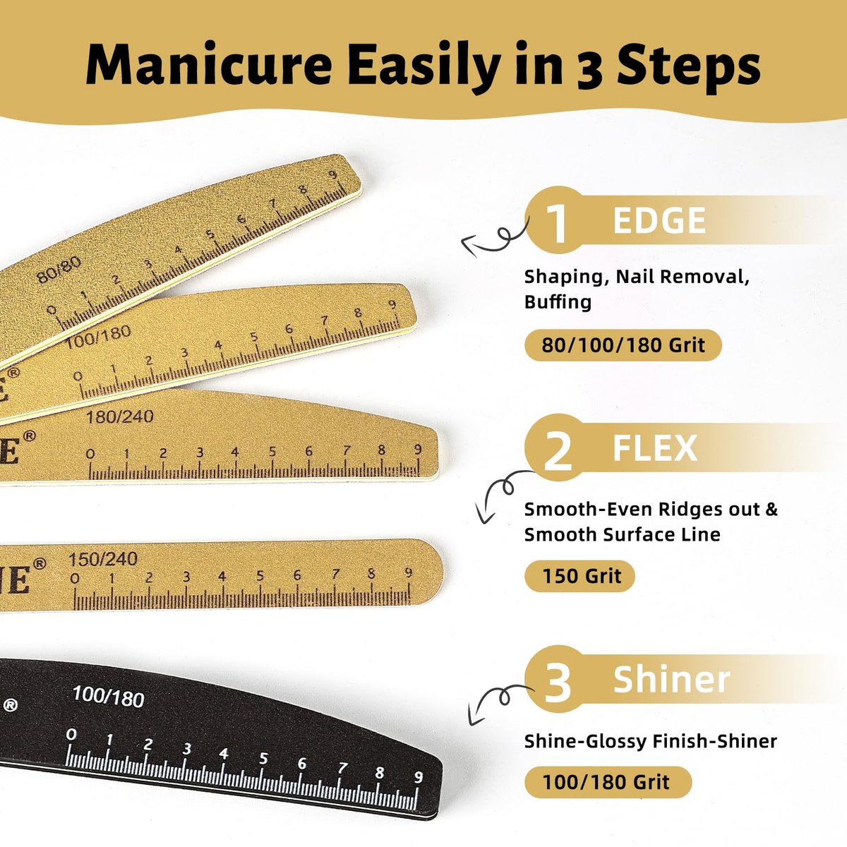 JODSONE Nail File and Buffer Set 5PCS - Double Sided Emery Boards 80/240 Grit, Reusable Nail Shine Polishing Sticks for Home Salon - görsel 3