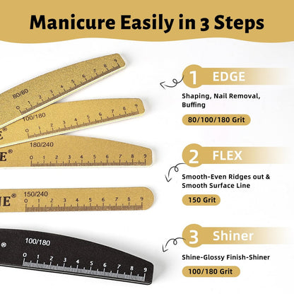 JODSONE Nail File and Buffer Set 5PCS - Double Sided Emery Boards 80/240 Grit, Reusable Nail Shine Polishing Sticks for Home Salon