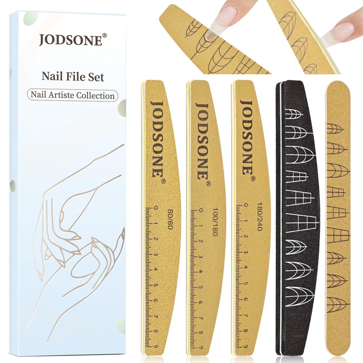 JODSONE Nail File and Buffer Set 5PCS - Double Sided Emery Boards 80/240 Grit, Reusable Nail Shine Polishing Sticks for Home Salon - görsel 1