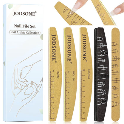 JODSONE Nail File and Buffer Set 5PCS - Double Sided Emery Boards 80/240 Grit, Reusable Nail Shine Polishing Sticks for Home Salon