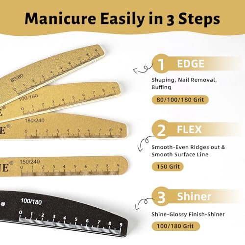 JODSONE Nail File and Buffer Set 5PCS - Double Sided Emery Boards 80/240 Grit, Reusable Nail Shine Polishing Sticks for Home Salon - görsel 4