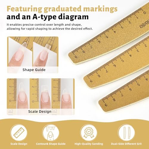 JODSONE Nail File and Buffer Set 5PCS - Double Sided Emery Boards 80/240 Grit, Reusable Nail Shine Polishing Sticks for Home Salon - görsel 6
