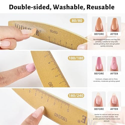 JODSONE Nail File and Buffer Set 5PCS - Double Sided Emery Boards 80/240 Grit, Reusable Nail Shine Polishing Sticks for Home Salon