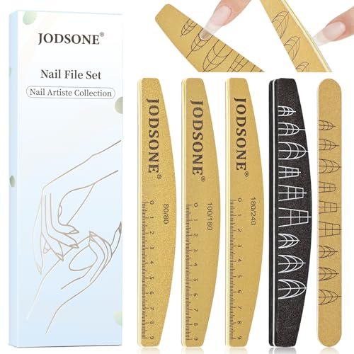 JODSONE Nail File and Buffer Set 5PCS - Double Sided Emery Boards 80/240 Grit, Reusable Nail Shine Polishing Sticks for Home Salon - görsel 2